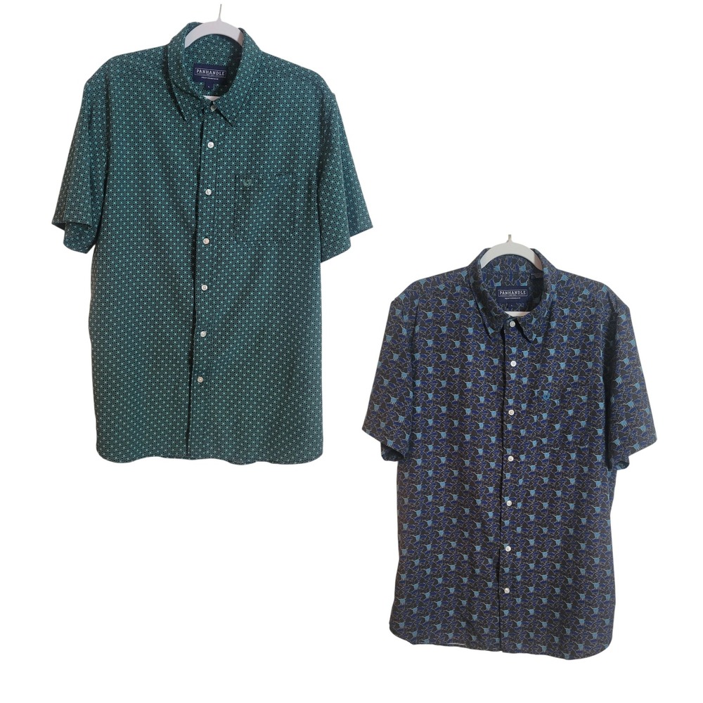 Panhandle‎ Performance Set of 2 Mens Large Printed Short Sleeve Western Shirt